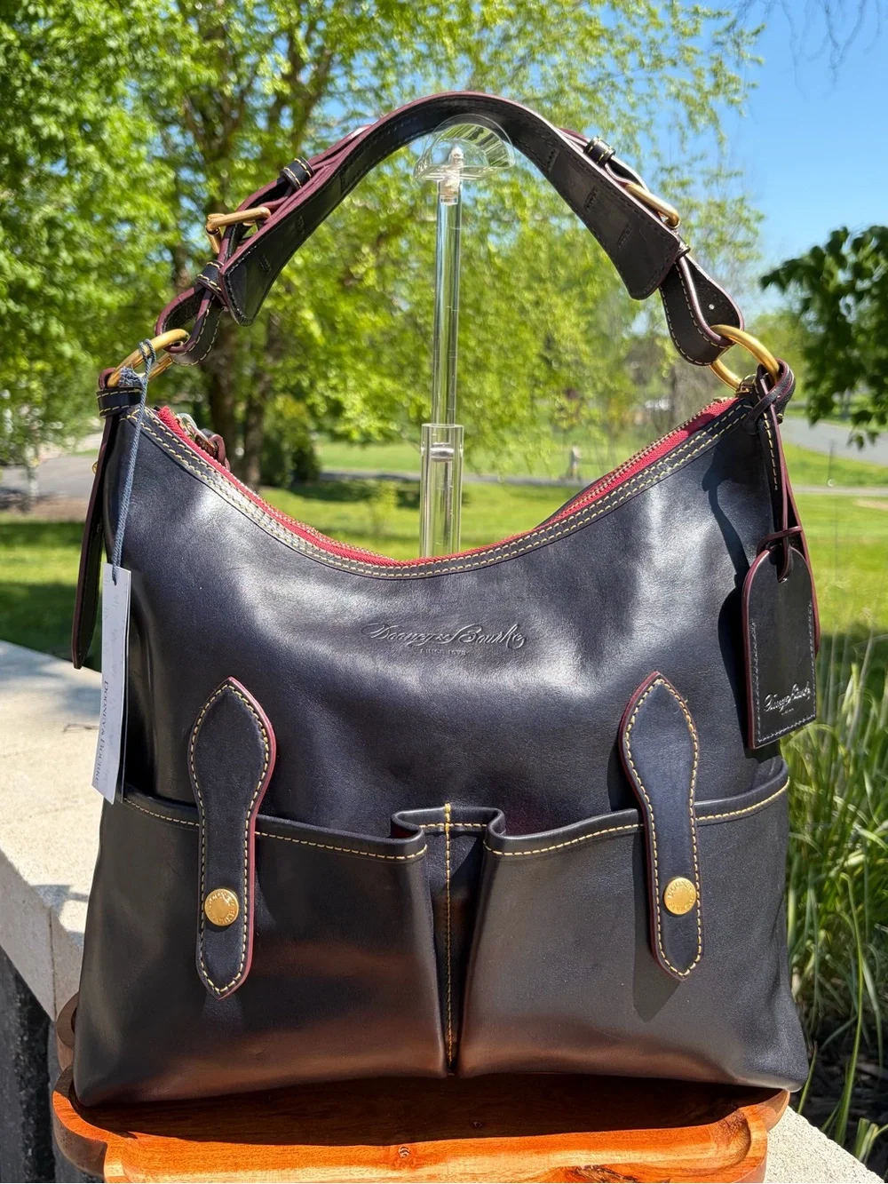 Dooney & Bourke Medium Lucy Navy Blue Florentine Leather Hobo NWT